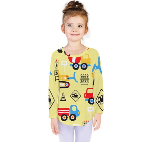 Seamless-pattern-vector-industrial-vehicle-cartoon Kids  Long Sleeve Tee by Jancukart