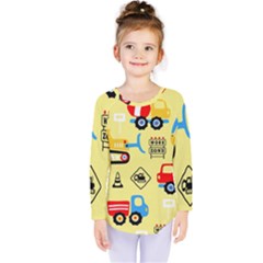 Seamless-pattern-vector-industrial-vehicle-cartoon Kids  Long Sleeve Tee