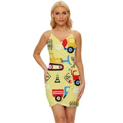 Seamless-pattern-vector-industrial-vehicle-cartoon Wrap Tie Front Dress