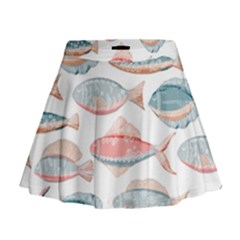 Hand-drawn-seamless-pattern-with-cute-fishes-doodle-style-pink-blue-colors Mini Flare Skirt by Jancukart