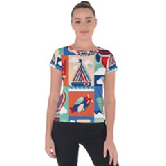 Toy-transport-cartoon-seamless-pattern-with-airplane-aerostat-sail-yacht-vector-illustration Short Sleeve Sports Top  by Jancukart