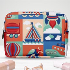 Toy-transport-cartoon-seamless-pattern-with-airplane-aerostat-sail-yacht-vector-illustration Make Up Pouch (medium) by Jancukart