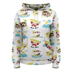 Vector-pattern-with-funny-animals-cartoon-summer-holiday-beach Women s Pullover Hoodie