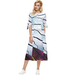 Anna Disney Frozen Stained Glass Bow Sleeve Chiffon Midi Dress