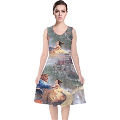 Beauty And The Beast Castle V-neck Midi Sleeveless Dress  by artworkshop