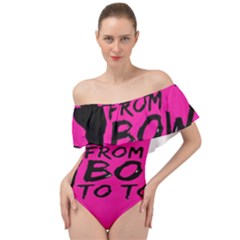 Bow To Toe Cheer Off Shoulder Velour Bodysuit  by artworkshop