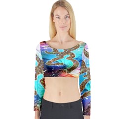 Browning Deer Glitter Galaxy Long Sleeve Crop Top by artworkshop