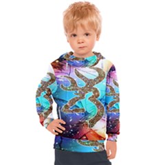 Browning Deer Glitter Galaxy Kids  Hooded Pullover by artworkshop