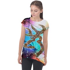 Browning Deer Glitter Galaxy Cap Sleeve High Low Top by artworkshop