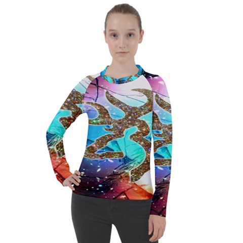 Browning Deer Glitter Galaxy Women s Pique Long Sleeve Tee by artworkshop