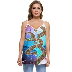 Browning Deer Glitter Galaxy Casual Spaghetti Strap Chiffon Top by artworkshop