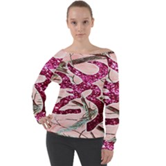 Browning Deer Glitter Off Shoulder Long Sleeve Velour Top by artworkshop