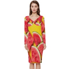 Watermelon Long Sleeve V-neck Bodycon Dress  by artworkshop