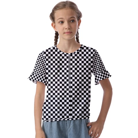 Black And White Checkerboard Background Board Checker Kids  Cuff Sleeve Scrunch Bottom Tee by Amaryn4rt