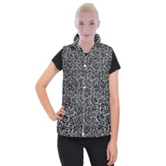 Dark Black And White Floral Pattern Women s Button Up Vest by dflcprintsclothing