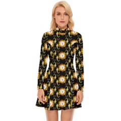 Flowers Pattern Long Sleeve Velour Longline Dress by Sparkle