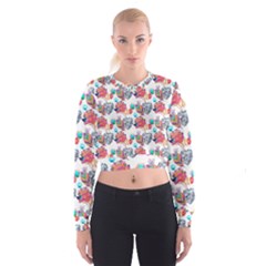 Flowers Diamonds Pattern Cropped Sweatshirt by Sparkle