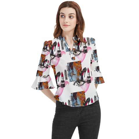 Modern Art Loose Horn Sleeve Chiffon Blouse by Sparkle