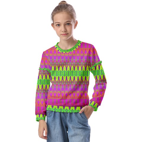 Groovy Godess Kids  Long Sleeve Tee With Frill  by Thespacecampers