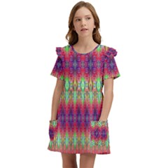 Psychedelic Synergy Kids  Frilly Sleeves Pocket Dress