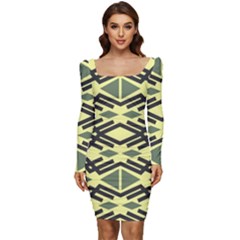 Abstract Pattern Geometric Backgrounds Women Long Sleeve Ruched Stretch Jersey Dress by Eskimos