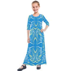 Folk Flowers Print Floral Pattern Ethnic Art Kids  Quarter Sleeve Maxi Dress by Eskimos