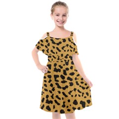 Animal Print - Leopard Jaguar Dots Kids  Cut Out Shoulders Chiffon Dress by ConteMonfrey