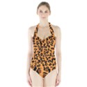 Orange Leopard Jaguar dots Halter Swimsuit View1