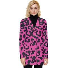 Leopard Print Jaguar Dots Pink Neon Button Up Hooded Coat  by ConteMonfrey