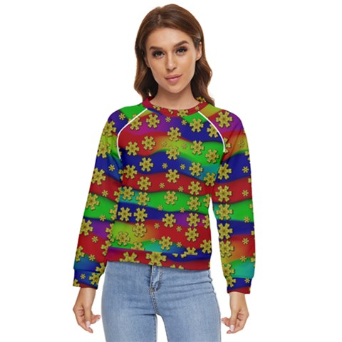 Blooming Stars On The Rainbow So Rare Women s Long Sleeve Raglan Tee by pepitasart