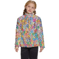 Floral Flowers Kids  Puffer Bubble Jacket Coat by artworkshop