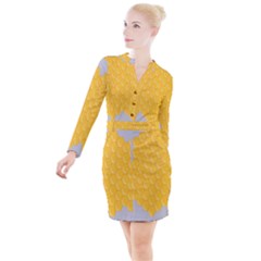 Hexagons Yellow Honeycomb Hive Bee Hive Pattern Button Long Sleeve Dress by artworkshop