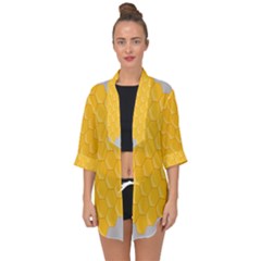 Hexagons Yellow Honeycomb Hive Bee Hive Pattern Open Front Chiffon Kimono by artworkshop