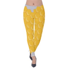 Hexagons Yellow Honeycomb Hive Bee Hive Pattern Velvet Leggings by artworkshop