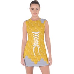 Hexagons Yellow Honeycomb Hive Bee Hive Pattern Lace Up Front Bodycon Dress by artworkshop