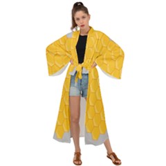 Hexagons Yellow Honeycomb Hive Bee Hive Pattern Maxi Kimono by artworkshop