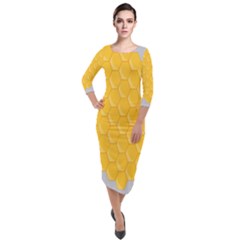 Hexagons Yellow Honeycomb Hive Bee Hive Pattern Quarter Sleeve Midi Velour Bodycon Dress by artworkshop