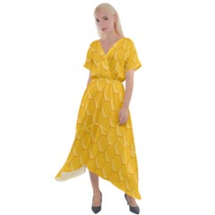 Hexagons Yellow Honeycomb Hive Bee Hive Pattern Cross Front Sharkbite Hem Maxi Dress