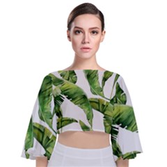 Sheets Tropical Plant Palm Summer Exotic Tie Back Butterfly Sleeve Chiffon Top