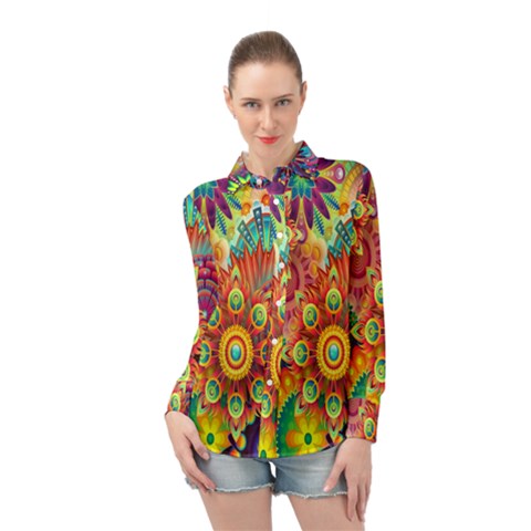 Mandalas Colorful Abstract Ornamental Long Sleeve Chiffon Shirt by artworkshop