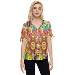 Mandalas Colorful Abstract Ornamental Bow Sleeve Button Up Top by artworkshop