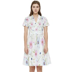 Pattern Flowers Short Sleeve Waist Detail Dress by artworkshop