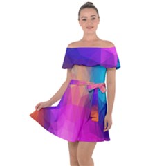 Triangles Polygon Color Off Shoulder Velour Dress by artworkshop