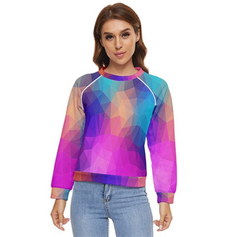 Triangles Polygon Color Women s Long Sleeve Raglan Tee by artworkshop