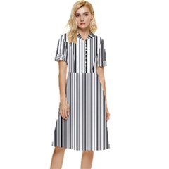 Barcode Pattern Button Top Knee Length Dress