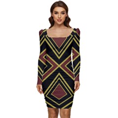 Abstract Pattern Geometric Backgrounds  Women Long Sleeve Ruched Stretch Jersey Dress by Eskimos