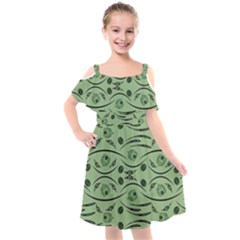 Folk Flowers Print Floral Pattern Ethnic Art Kids  Cut Out Shoulders Chiffon Dress by Eskimos