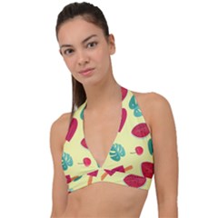 Watermelon Leaves Cherry Background Pattern Halter Plunge Bikini Top by nate14shop