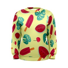 Watermelon Leaves Cherry Background Pattern Women s Sweatshirt by nate14shop