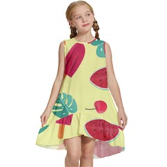 Watermelon Leaves Cherry Background Pattern Kids  Frill Swing Dress